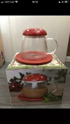 Buy Fairy Toadstool Mushroom Shape Lidded Clear Glass Tea Mug Coaster Aesthetic Gift • 10.99£