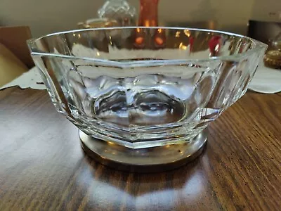 Buy Crystal Clear Paneled Glass Salad Bowl W Silver Plated Foot Base ITALY Vintage  • 9.96£
