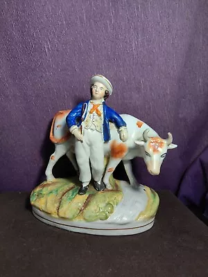 Buy Antique 19thc Staffordshire Pottery Milk Boy And Cow Figurine • 47£
