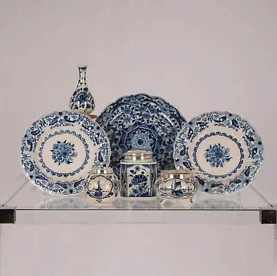 Buy Vintage Delftware Blue And White Delft Vase Tea Caddy Cabinet Plates - Set Of 8  • 499£