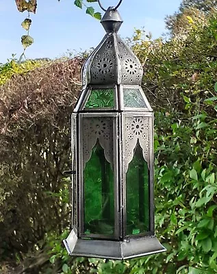 Buy Green Colour Lantern Metal And Glass Candle Holder 22 Cm High Oriental Tea Light • 15.50£