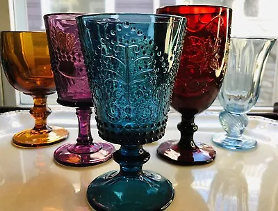 Buy Boho Wedding Indiana Water Wine Goblet Gem Color Curated Glass Set Of 6 • 62.97£