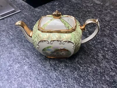 Buy Vintage Sadler Cube Large Teapot Green Gold Gilt Romantic Garden Crinoline Lady • 25£