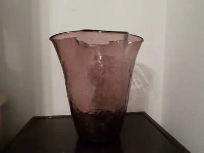 Buy Large Vintage Pink/Plum Crackled Glass Vase • 18.90£