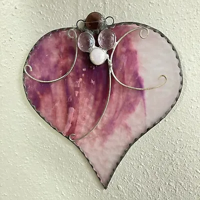 Buy Stained Glass Suncatcher Handmade Heart 6.5 In Pint Purple Window Mobile • 31.26£