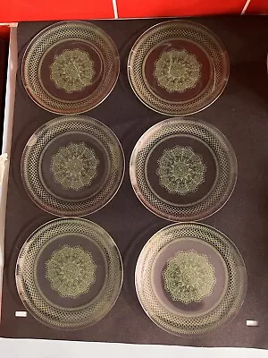 Buy Vintage Chance Glass Plates X6  Green Lace  Design Round 15.5cm • 15£