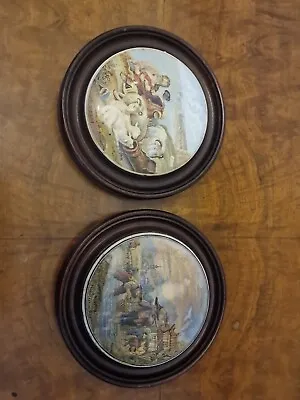 Buy Two Antique 19th  Century Pratt Ware Pot Lids In Mahogany Frames • 35£