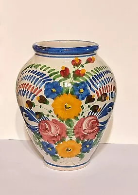 Buy Vintage Floral Ceramic Pottery Vase Made In Italy 8 H Blue Yellow Pink Flowers • 45.26£