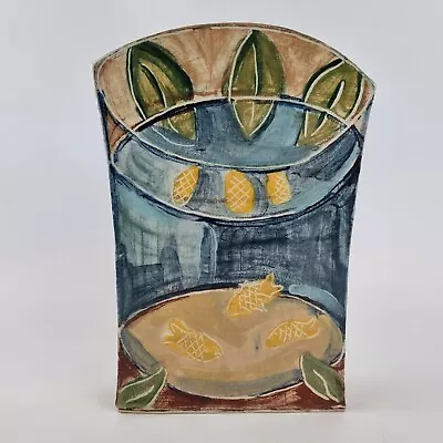 Buy Unmarked Studio Pottery Vase Decorated With Fish In A Bowl 25cm High • 95£