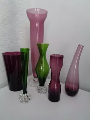 Buy Vintage Mid Century, X6 Collection Of Glass Vases • 18.99£