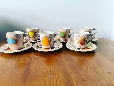 Buy Vintage Vallauris Studio Pottery 6 Coffee Cups & Saucers Hand Painted All Signed • 44.97£