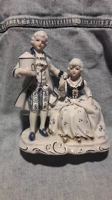 Buy Vintage Capodimonte Colonial Couple. Blue And White With Gold Figurine. Standing • 45£