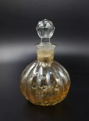 Buy Amber/Gold Cut Glass Iridescent Small Decanter/Perfume Bottle Ribbed • 11.66£