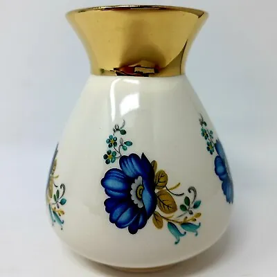 Buy Prinknash Pottery Gloucester Blue Flowers Small Posy Bud Stem Vase Gold 10cm • 9£