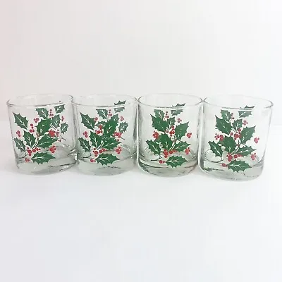 Buy Christmas Vintage Indiana Glass Holly Berry Glass Tumblers Set Of 4 • 23.97£