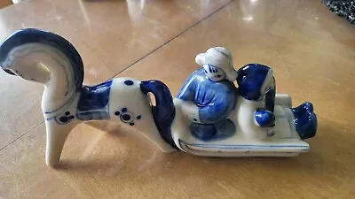Buy Russian Gzhel Blue And White Porcelain Horse Sled Family Made In USSR • 34£