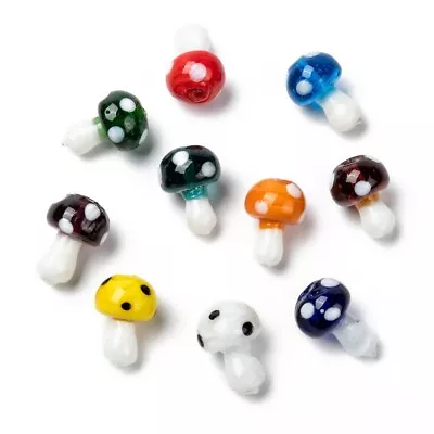 Buy Toadstool Beads Lamp Work Glass Spotted 19mm MIXED COLOURS 10pcs • 3.75£