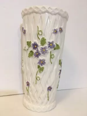 Buy Vintage Basket Wave Floral Porcelain Hand Painted Purple Flower Vase, 9.3  • 27.81£