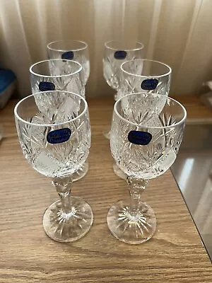 Buy Set Of 6 Bohemian Crystal Wine Glasses Cascade Ball Steam 6.5” Tall Hand Cut. • 144.07£