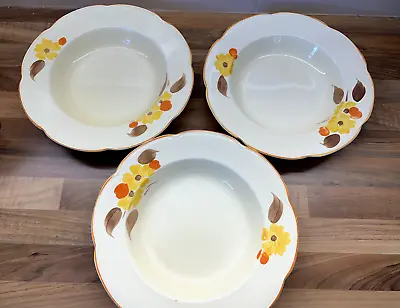 Buy Set Of 3 1930s Woods Ivory Ware Soup Plates Bowls Art Deco Cream Yellow Flower • 10£