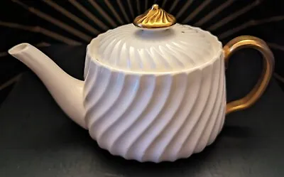 Buy VGC Mintons Vintage White Gold Ribbed Bone China Small Teapot • 8.99£