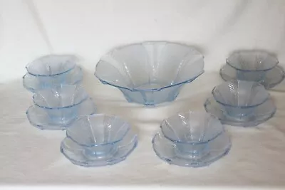 Buy Art Deco Blue Glass 13 Piece 'Athene' Fruit Set By Walther • 32.99£