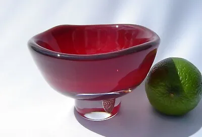 Buy Orrefors Vintage Art Glass Red Dish Designed By Sven Palmqvist Signed Label On • 68£