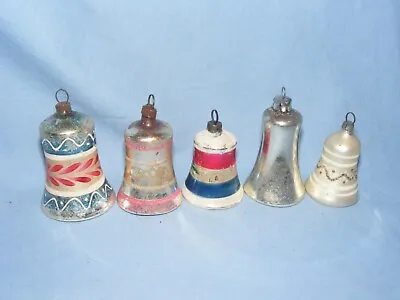 Buy Vintage Christmas Tree Glass Bells Baubles Decorations X 5 • 24£