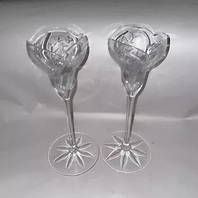Buy Pair Of Beautiful Cut Crystal Candle Sticks With A Long Stem And Large Base • 14.39£