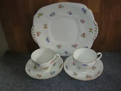 Buy ADDERLEY FLORAL CUPS & SAUCERS X 2 + BREAD PLATE • 5.50£