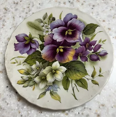 Buy Kernewek/Cornwall Goonhavern Pottery Ceramic Teapot Stand/Trivet Floral Violets • 15£
