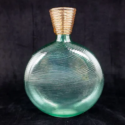 Buy Signed Richard Jones Studio Paran Art Glass Vase Flask Optic Swirl Green Amber • 62.63£