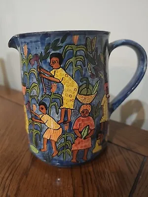 Buy Water Pitcher 1999 Zimbabwe Africa Hand Painted Pottery Daily Life Corn Fruit 6” • 64.80£