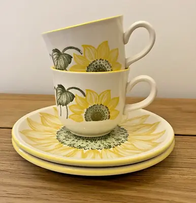 Buy 2 Vintage Staffordshire Yellow Sunflower China Cup & Saucer Sets Tea Coffee Mugs • 14.99£