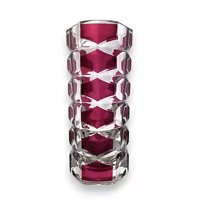 Buy Luminarc Art Glass Vase Cranberry Red Mid Century French Faceted Windsor Rubis • 22£