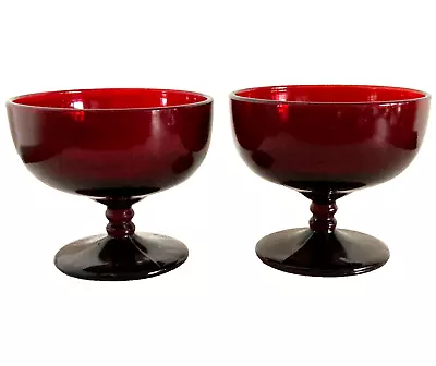 Buy 2 Anchor Hocking Royal Ruby Red Monarch Ball Stem VTG Champagne Dessert Glasses • 9.98£