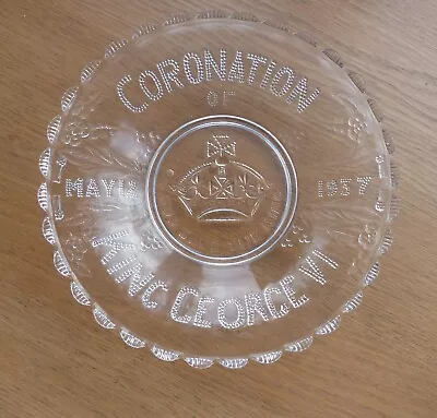 Buy 1937 Coronation Of King George VI Clear Pressed Glass Commemorative Plate Dinner • 5£