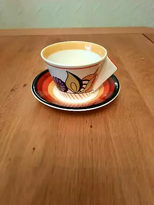 Buy Clarice Cliff Bizarre  Devon  Conical Block Handle Cup And Saucer • 99.99£