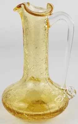 Buy Vintage Yellow Gold Crackle Glass Small Decorative Picture Vase Clear Handle • 24.58£