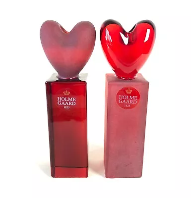 Buy HOLMEGAARD ANJA KJAER Denmark Red Glass Heart Frosted Gloss Candlestick Holders • 34.20£
