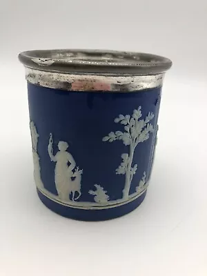 Buy Antique Cobalt Blue Jasperwear Jar By Wedgewood With Metal Rim • 15£