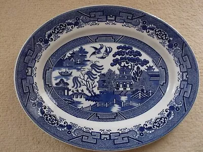 Buy Antique, Staffordshire, Willow Pattern Oval Platter. 35cm X 28cm X 3.5cm • 10£