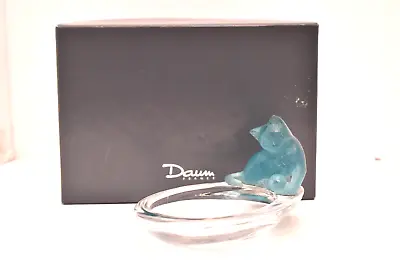 Buy Daum France Pate De Verre Glass Trinket Dish Blue Kitten Cat Playing Ball W BOX • 302.55£