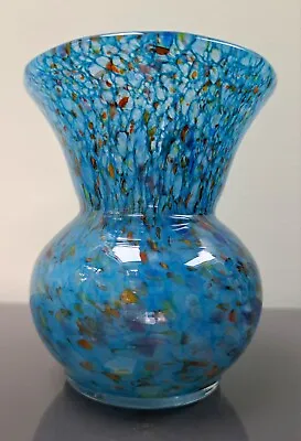 Buy 9.5cm Small Blue With Multicoloured Mottles Strathearn Glass Thistle Shaped Vase • 13.95£