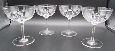 Buy Four English Edwardian Champagne Glasses / Saucers Engraved Stars (10486) • 53.55£
