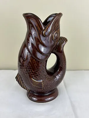 Buy VINTAGE DARTMOUTH Brown Glazed Ceramic Glug Glug Fish Gurgle Jug 23cm • 45£