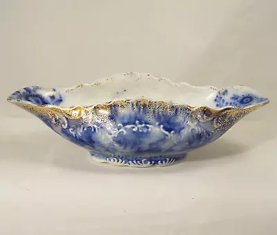 Buy Antique Warwick China Flow Blue Gold Trim Relish Sauceboat Lemon Dish Bowl • 28.45£