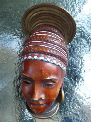 Buy Vintage German Achatit Pottery Female African Tribal Lady Head Wall Hanging • 64.99£