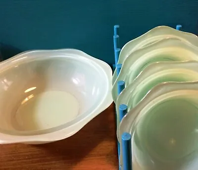 Buy Vintage Green Pyrex Sprayware Hexagonal Glass Serving Bowl & 4 Dessert Bowl Set • 22.50£