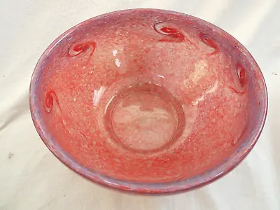 Buy Large Vintage Art Glass Bowl Vasart Etched To Base Red Blueish Purple • 65£